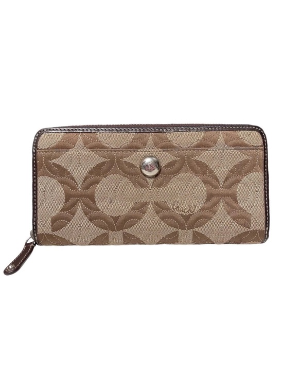 Coach Handbags - Coach Signature Canvas Leather Zip Around Brown Wallet Pre-Owned